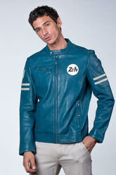 Men's 24H Le Mans Erwan ocean blue leather jacket